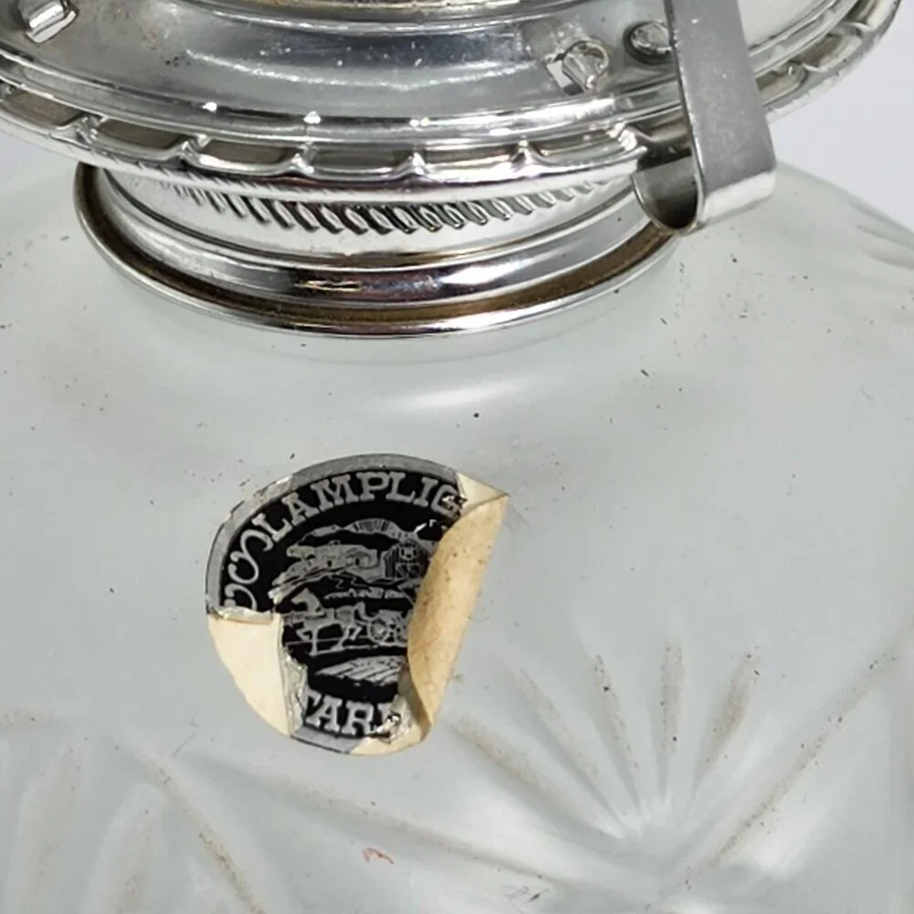 Frosted Glass Lamplight Farms Oil Lamp Embossed Floral Details Clear Chimney VTG